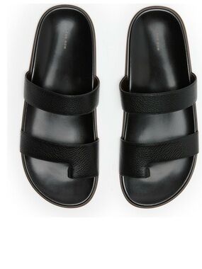 The Row Black Dual-Strap Leather Slide Sandals